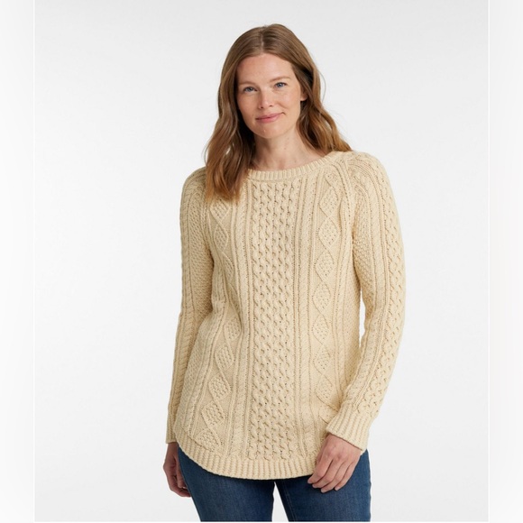 L.L. Bean Signature Cotton Fisherman Tunic Sweater - Cream, Size M - Picture 1 of 6